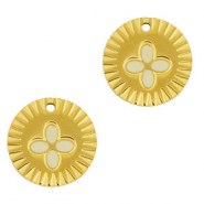 Stainless Steel - Rostfrei Stahl Anh&auml;nger Runden Blume Gold-white