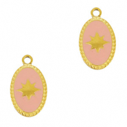 Stainless Steel - Rostfrei Stahl Anh&auml;nger Oval Sonne Gold-pink