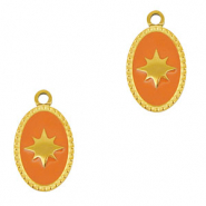 Stainless Steel - Rostfrei Stahl Anh&auml;nger Oval Sonne Gold-orange