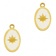 Stainless Steel - Rostfrei Stahl Anh&auml;nger Oval Sonne Gold-white