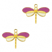 Stainless Steel - Rostfrei Stahl Anh&auml;nger Libelle Gold-purple