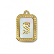 Stainless Steel - Rostfrei Stahl  Anh&auml;nger Muschel Salzwasserperlmutt Initiale S Gold-white (Naturliche Farbe Muschel)