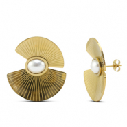 Ohrringe / Ohrstecker aus Stainless Steel - Rostfreiem Stahl L&uuml;fter mit Imitation perlen Gold