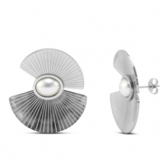 Ohrringe / Ohrstecker aus Stainless Steel - Rostfreiem Stahl L&uuml;fter mit Imitation perlen Silver