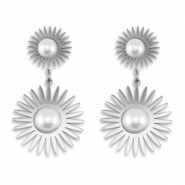 Ohrringe / Ohrstecker aus Stainless Steel - Rostfreiem Stahl Sonne mit Imitation perlen Silver