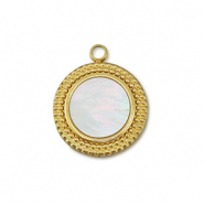Stainless Steel - Rostfrei Stahl Anh&auml;nger Muschel Rund Gold-white (Naturliche Farbe)