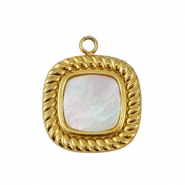 Stainless Steel - Rostfrei Stahl Anh&auml;nger Muschel Viereck Gold-white (Naturliche Farbe)