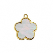 Stainless Steel - Rostfrei Stahl Anh&auml;nger Muschel Blume Gold-white (Naturliche Farbe)