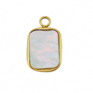 Stainless Steel - Rostfrei Stahl Anh&auml;nger Muschel Rechteck Gold-white (Naturliche Farbe)