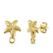 Stainless Steel - Rostfrei Stahl Schmuckzubeh&ouml;r Ohrringe / Ohrstecker Seestern mit &Ouml;se Gold