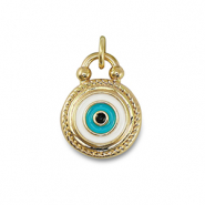 Brass TQ Metall Anh&auml;nger Nazar Auge Gold-emerald blue