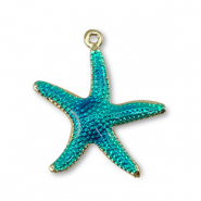 Brass TQ Metall Anh&auml;nger Seestern Gold-turquoise blue