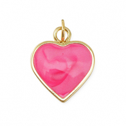 Brass TQ Metall Anh&auml;nger Herz Gold-dark pink marble