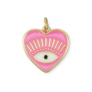 Brass TQ Metall Anh&auml;nger Herz Auge der Vorsehung Gold-pink-white