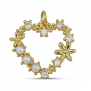 Brass TQ Metall Anh&auml;nger Zirkonia Herz mit Perle Gold-white