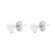 Stainless Steel - Rostfrei Stahl Schmuckzubeh&ouml;r Ohrringe / Ohrstecker Imitationsperle mit &Ouml;se Silver