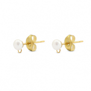 Stainless Steel - Rostfrei Stahl Schmuckzubeh&ouml;r Ohrringe / Ohrstecker Imitationsperle mit &Ouml;se 5mm Gold