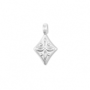 Stainless Steel - Rostfrei Stahl Anh&auml;nger Rhombus mit blume Silver
