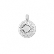 Stainless Steel - Rostfrei Stahl Anh&auml;nger Rund mit blume Silver