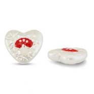 Acrylperlen Herz mitFliegenpilz Pearl-red-white