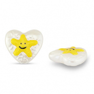 Acrylperlen Herz mit Stern Pearl-yellow-black