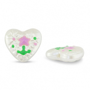 Acrylperlen Herz mit Blume Pearl-lilac pink-green