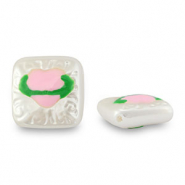 Acrylperlen Viereck mit Herz Pearl-light pink-green