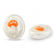 Acrylperlen Oval mit Fliegenpilz Pearl-orange-white