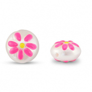 Acrylperlen Rund mit Blume Pearl-pink-yellow