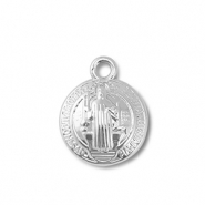 Metall Anh&auml;nger Rund mit Heiligenfigur Silver