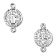 Metall Anh&auml;nger Zwischenst&uuml;ck Rund mit Heiligenfigur Silver