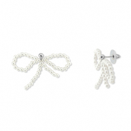 Trendy Ohrringe/Ohrstecker Perlen Schleife White-silver