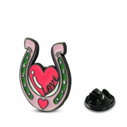 Anstecker Hufeisen mit Herz Lilac pink-magenta-green