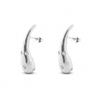 Ohrringe aus Stainless Steel - Rostfreiem Stahl Ohrstecker Tropfenform mit Strass Silver