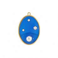 Resin Anh&auml;nger Oval mit Perlen Gold-blue-white