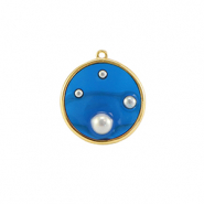 Resin Anh&auml;nger Rund mit Perlen Gold-blue-white