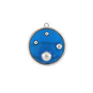 Resin Anh&auml;nger Rund mit Perlen Silver-blue-white