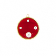 Resin Anh&auml;nger Rund mit Perlen Gold-red-white