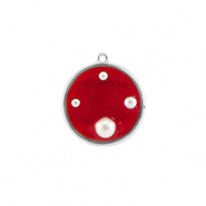Resin Anh&auml;nger Rund mit Perlen Silver-red-white