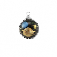 Resin Anh&auml;nger Rund Galaxie Silver-blue-gold-glitter