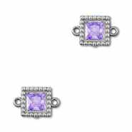 Stainless Steel - Rostfrei Stahl Zwischenst&uuml;cke Zirkonia Viereck Silver-purple
