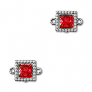 Stainless Steel - Rostfrei Stahl Zwischenst&uuml;cke Zirkonia Viereck Silver-red