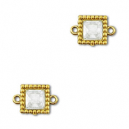 Stainless Steel - Rostfrei Stahl Zwischenst&uuml;cke Zirkonia Viereck Gold-transparent
