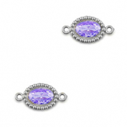 Stainless Steel - Rostfrei Stahl Zwischenst&uuml;cke Zirkonia Oval Silver-purple