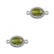 Stainless Steel - Rostfrei Stahl Zwischenst&uuml;cke Zirkonia Oval Silver-lime green