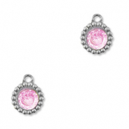 Stainless Steel - Rostfrei Stahl Anh&auml;nger Zirkonia Rund Silver-light pink