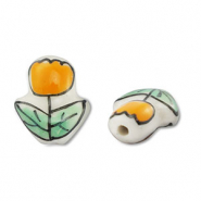 Handbemalt Glasperlen Tulpe White-orange-green