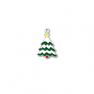 Metall Anh&auml;nger Weihnachtsbaum Silber-wei&szlig;-gr&uuml;n-gelb