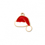 Metall Anh&auml;nger Weihnachsmannm&uuml;tze Gold-rot-wei&szlig;