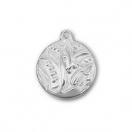 Stainless Steel - Rostfrei Stahl Anh&auml;nger Rund mit Pflanze Silver